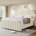 thumbnail image 1 of PIONEERWORKS King Size Bed Frame with 50.2“ Headboard Platform, Velvet Upholstered Bed Frame with Vertical Channel Tufted Headboard & Footboard, Cream, 1 of 9