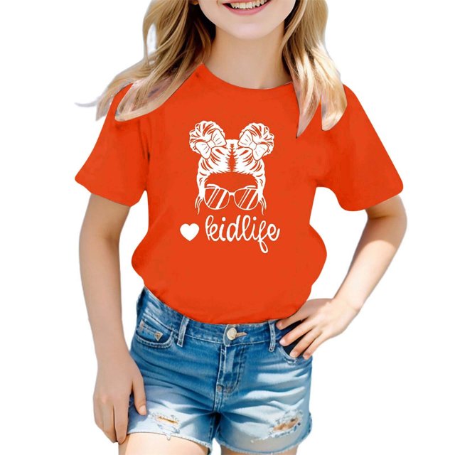 Chemises pour Bébé Fille Grandes Tailles Enfants Filles Imprimé Graphique Mignon Col Rond Manches Courtes T-Shirt Décontracté d'Été
