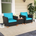 thumbnail image 3 of Costway 3PCS Patio Rattan Furniture Set Cushioned Sofa Storage Table Wood Top Turquoise, 3 of 10