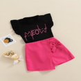 thumbnail image 3 of Kid Girl Short Skirts Outfits  Fly Sleeve Cartoon Letter Printed Crew Neck Tops + Solid Color Bow-Knot Decor Skirts Set, 3 of 7