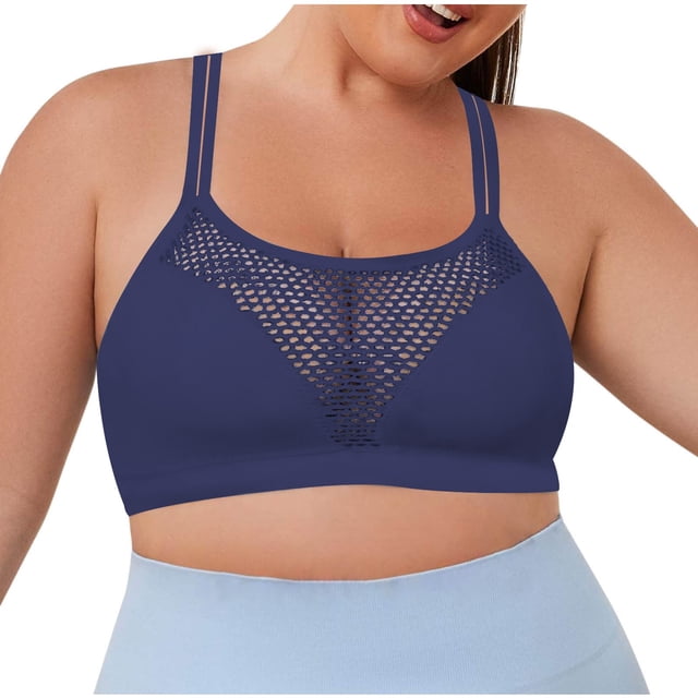 Hontri Women's Solid Color Underwire Bra - Large Size Hollow Sports Blue 2 L