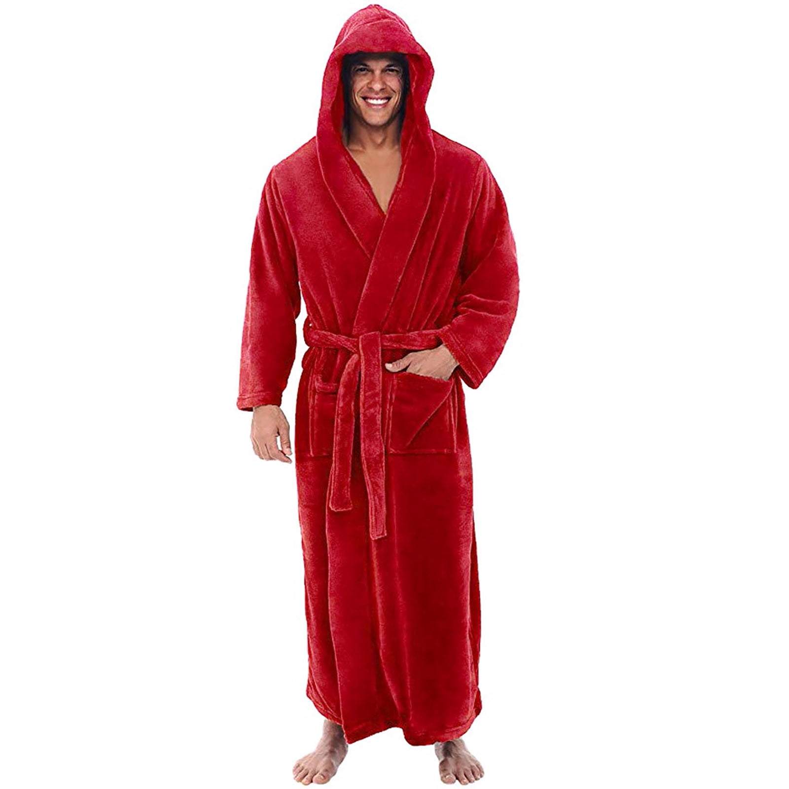 Kelon Intimates Clearance Sale Men's Polyester Bathrobe Men's Winter Plush Lengthened Shawl Bathrobe Home Clothes Long Sleeved Robe Coat