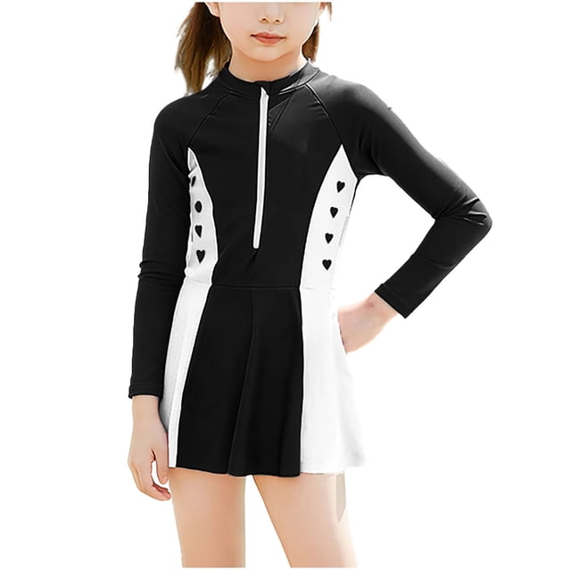 Maillot de Bain pour Enfants, Maillot une Pièce à Manches Longues pour Filles, Combinaison d'Entraînement pour Enfants, Robe de Bain Modeste pour Piscine, Plage, Cours de Natation