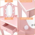 thumbnail image 3 of Vanity with Touch Lighted Mirror, Little Girls Vanity Table & Stool, Makeup with Tri-Fold Mirror, Drawer & Storage Grid for 3-9 Yrs Girls,Pink(with accessories), 3 of 5