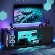 Bestier 58 inch LED TV Stand with Power Outlet, Entertainment Center with Storage for TVs up to 65", Carbon Fiber