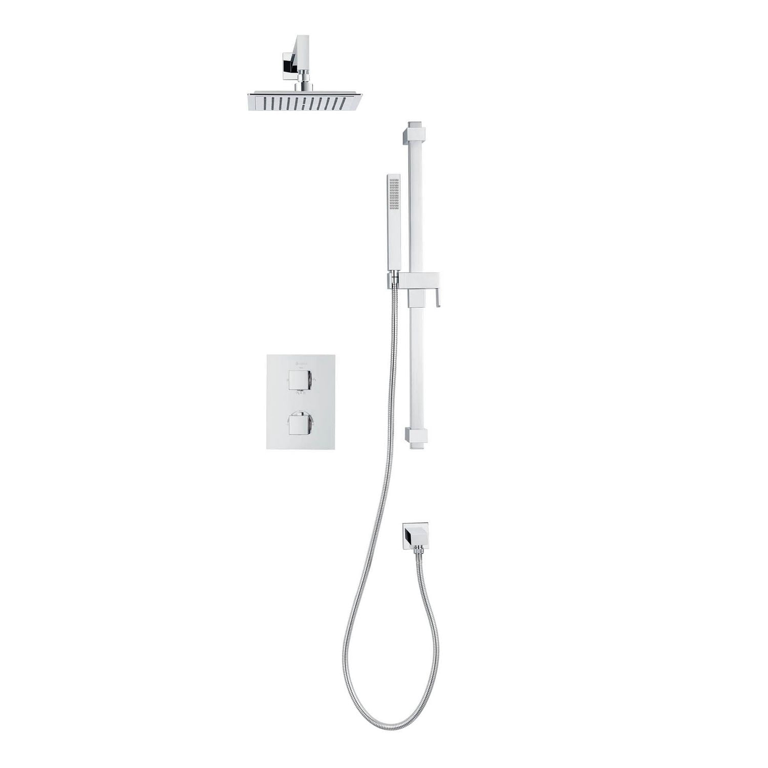 Valve thermostatique carrée 3 functions, Douchette à main, pomme de douche ou simultanément