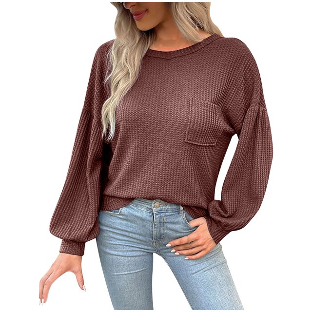 Timegard Womens T Shirts Long Sleeve Round Neck Basic Tops Casual Comfy Solid Color Blouses