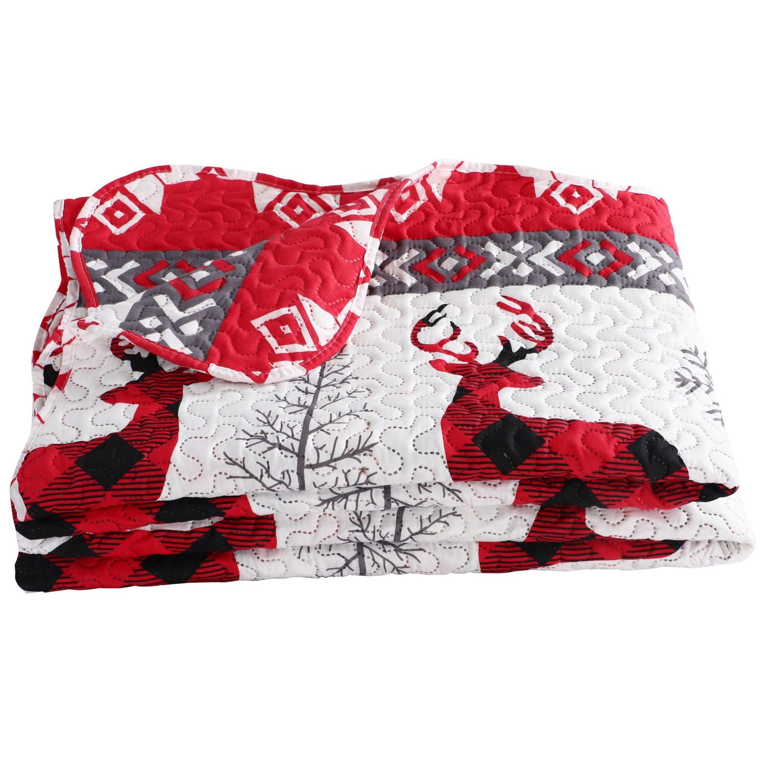 Marina Decoration Rich Printed Embossed Pinsonic Coverlet Bedspread Ultra Soft Bedding Summer Christmas Quilt Ensemble avec taies d'oreiller, motif flocon de neige de Noël et cerf