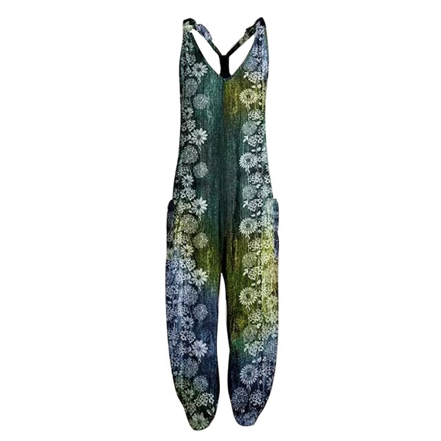 MAWCLOS Women's Floral Polyester Jumpsuit, Green, 5XL