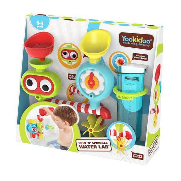 Yookidoo Baby Bath Toy - Spin 'N' Sprinkle Transparent Water Lab - Spinning Gear and Googly Eyes for Toddler or Baby Bath Time Sensory Development - Attaches to Any Size Tub Wall