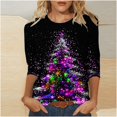 thumbnail image 1 of Meichang Chemises de Noël pour Femmes Grande Taille Manches 3/4 Col Rond Hauts de Vacances Classiques T-Shirts Graphiques Arbre de Noël en Solde Cadeaux de Noël, 1 of 5