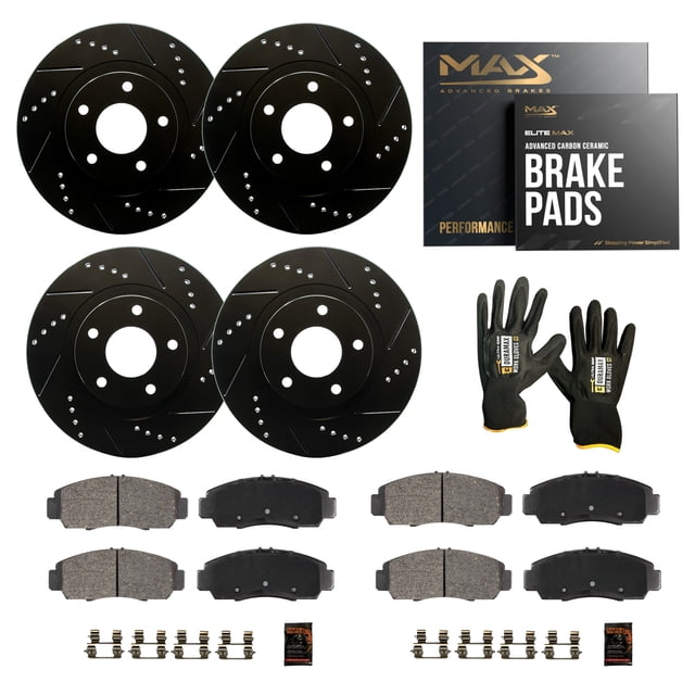 MAX Advanced Brakes - Brake Kit For 1995-1998 Honda Odyssey| Carbon Ceramic Brake Pad and Rotor Kit Front and Rear| Drilled Slotted Brake Rotors