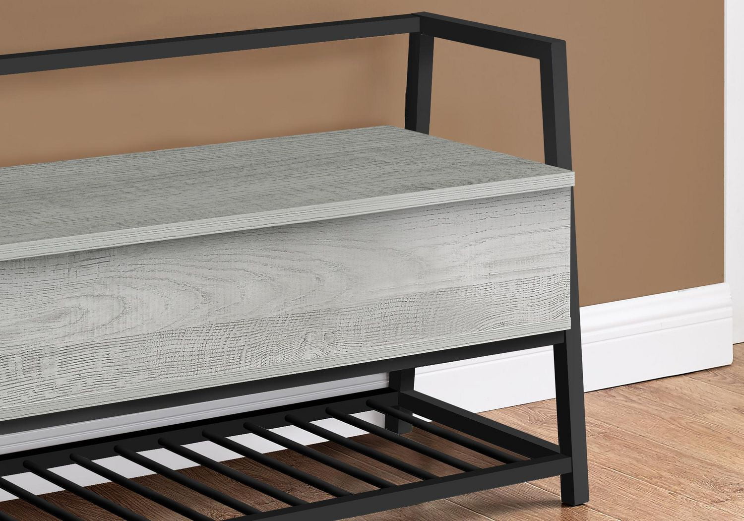 Monarch Specialties Bench, Entryway, Hallway, Storage, 42" Rectangular, Metal, Laminate, Grey, Black, Contemporary, Modern