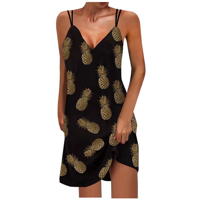 EQWLJWE Robe pour Femme Sans Traces à Col en V Imprimée, Haut Tube, Bretelles Doubles, Jupe à Bretelles, Robe pour Femme
