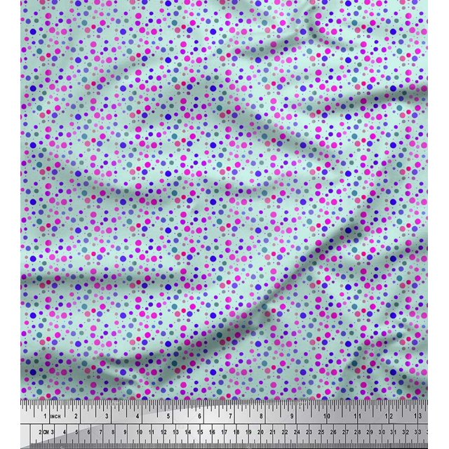 Soimoi Green polyester Crepe Fabric Polka Dots Print Fabric by the Yard 42 Inch Wide