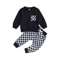 thumbnail image 1 of Gupgi Baby Boy Fall Outfits Checkered Plaid Pullover Pants 2Pcs Set, 1 of 8