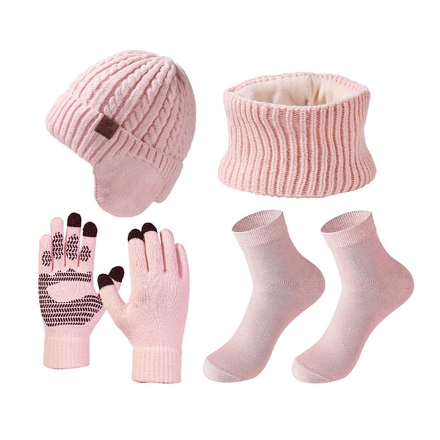 tamizeot Windproof Velvet Warm Knitted Hat Set Reliable Companion In Cold Available In Multiple Colors pink