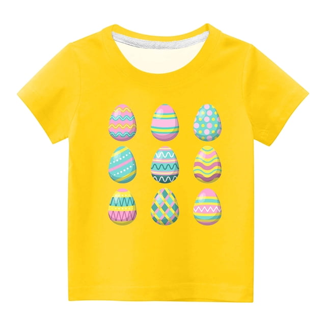 MeetoTime T-shirt à Manches Courtes Imprimé Ufs de Pâques pour Enfants Col Rond Confortable pour Garçons Filles