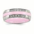 thumbnail image 1 of Stainless Steel Polished Pink Ceramic CZ Ring 7 Size, 1 of 7