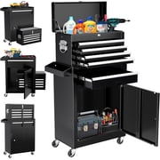 5-Drawer Rolling Tool Chest - Detachable Top Toolbox Lockable Wheels and Steel Cabinet for Garage Workshop Black