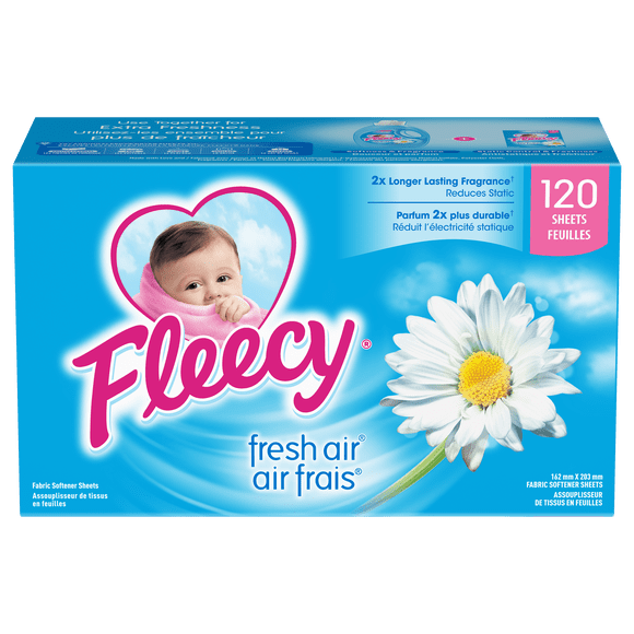 Fleecy Feuilles Assouplissantes pour Sécheuse, Assouplissant à Linge, Parfum Air Frais, 120 feuilles
