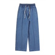 Ketyyh-chn99 Mens Jeans Regular Fit Y2k Jeans Casual Pants Men Casual Open Slim Fit Straight Solid Color Trousers Dark Blue,XL