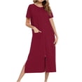 thumbnail image 1 of Timegard Night Shirts for Women Sleepwear Zipper Robe 3/4 Sleeve Side Split Lounge Dress with Pockets, 1 of 7