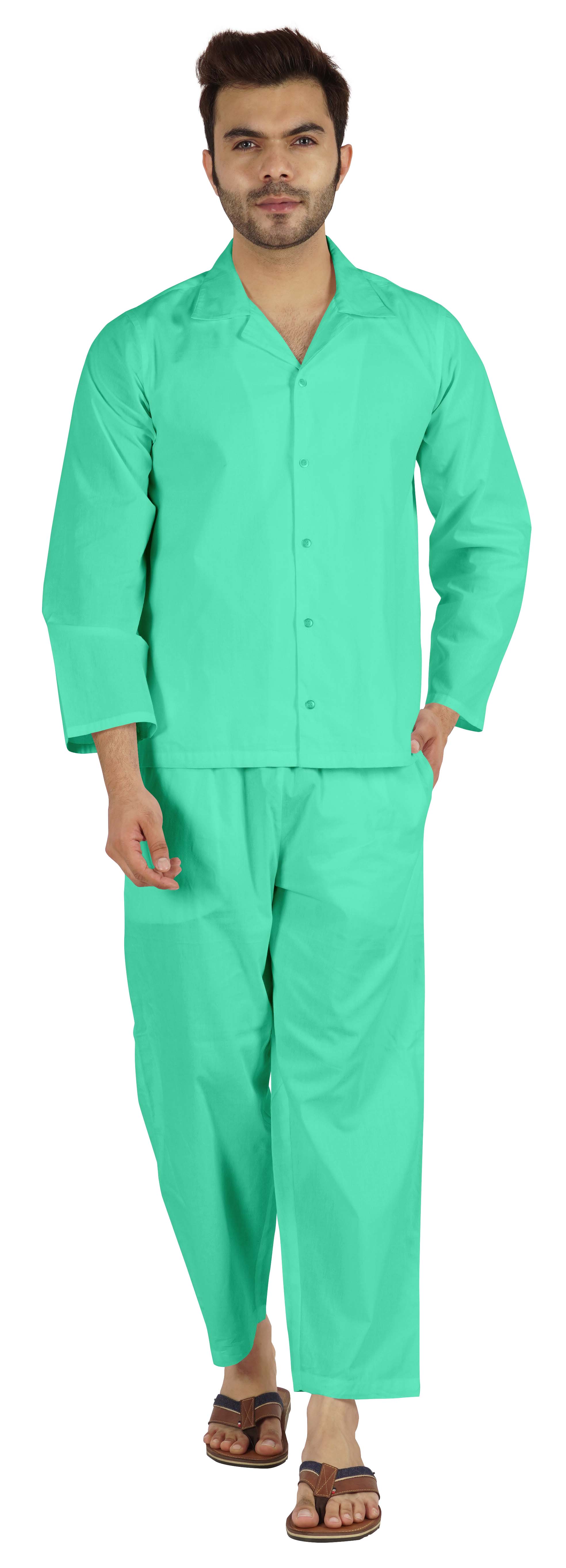 Inkmeso Ensemble de Pyjama Classique Uni en Coton, Pyjama Boutonné pour Hommes, 2 Pcs, Tenue de Nuit