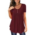 thumbnail image 1 of Baberdicy Ruched Tunic Tops for Women - Casual Short Sleeve Blouses (Leggings Matching, Spring/Summer Outfits) Wine S, 1 of 4