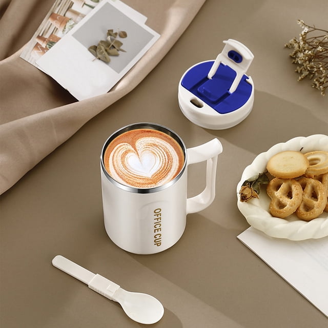 TIMIFIS Kitchen Appliances Coffee Mug Portable Double Layer Stainless Steel Mug with Lid and Handle Induction Heatable Insulated Coffee Mug for Travel Camping Office Storage & Organization