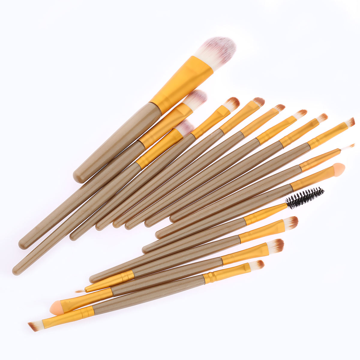 OULII 15Pcs Make Up Brushes Brown Color Synthetic Material For Makeup Application