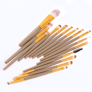 OULII 15Pcs Make Up Brushes Brown Color Synthetic Material For Makeup Application