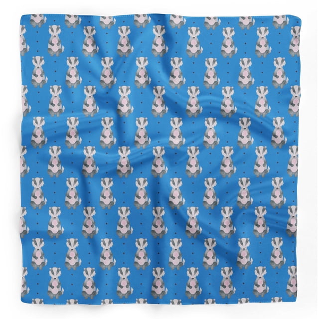 Bimba Blue Dots & Raccoon Animal Printed Pure Silk Scarf For Hair Neck Head Bandanas For Women 40 x 80 Inches