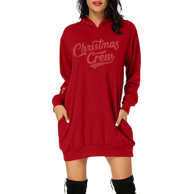 TJAZFJPA Robe Longue Blanche Automne et Hiver Mode Décontractée Imprimée de Noël Chandail à Capuche à Manches Longues avec Poche Robe Chandail Chandail en Molleton Robes Blanches pour Femmes Fête