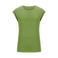 thumbnail image 4 of AherBiu Hauts d'Été pour Femmes Manches Courtes Basiques T-Shirts Confortables Couleur Unie Col Rond Blouse, 4 of 6