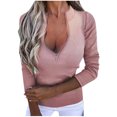 thumbnail image 1 of CEHVOM Women's Temperament Commute Solid Slim Long Sleeve Hedging Thread Top, 1 of 8