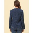 thumbnail image 4 of INSPIRE CHIC Blouse à Col à Volants Noué pour Femme Manches Longues Hauts L Bleu Foncé-Pois, 4 of 5