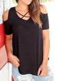 thumbnail image 2 of SUMMER FASHION WOMEN‘s V-NECK-COLLEGE CROSS-SHOULDER SHORT-SLEEVED LOOSE T-Shirt, 2 of 6