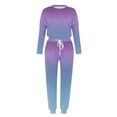 thumbnail image 4 of Mrat Women Jogging Suits 2 Piece Set 2 Piece Jogging Sets Gradient Color Polyester Long Sleeve Sweatsuits Sets Two Piece Track Suits Drawstring High Waist Pants Set Comfy Outfits T-Light Blue L, 4 of 5