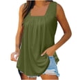 thumbnail image 1 of Timegard Débardeurs pour Femmes Couleur Unie Encolure Carrée Plissé Sans Manches Chic Décontracté Tunique Haut T-Shirt Basique, 1 of 6
