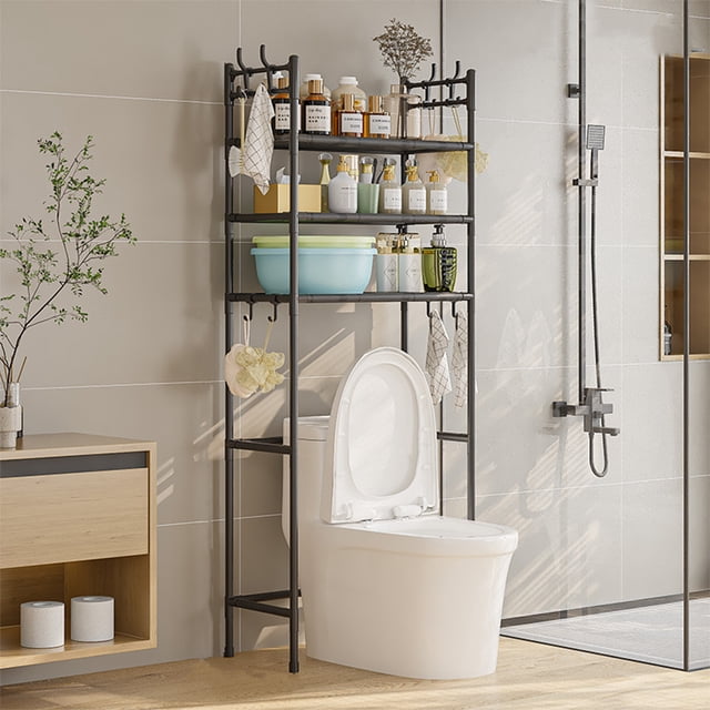 HCBY Heavy Duty Over Toilet Shelf, 63 Inch 3-Layer Bathroom Storage Rack, Rust Proof Iron Frame with Waterproof Coating, Multi-Purpose Organizer for Toiletries Plants Laundry