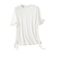 thumbnail image 1 of Birdeem Womens Solid Round Neck Threaded Cotton Slim Fitting Drawstring Top Short Sleeved Round Neck Top/Shirt, 1 of 12