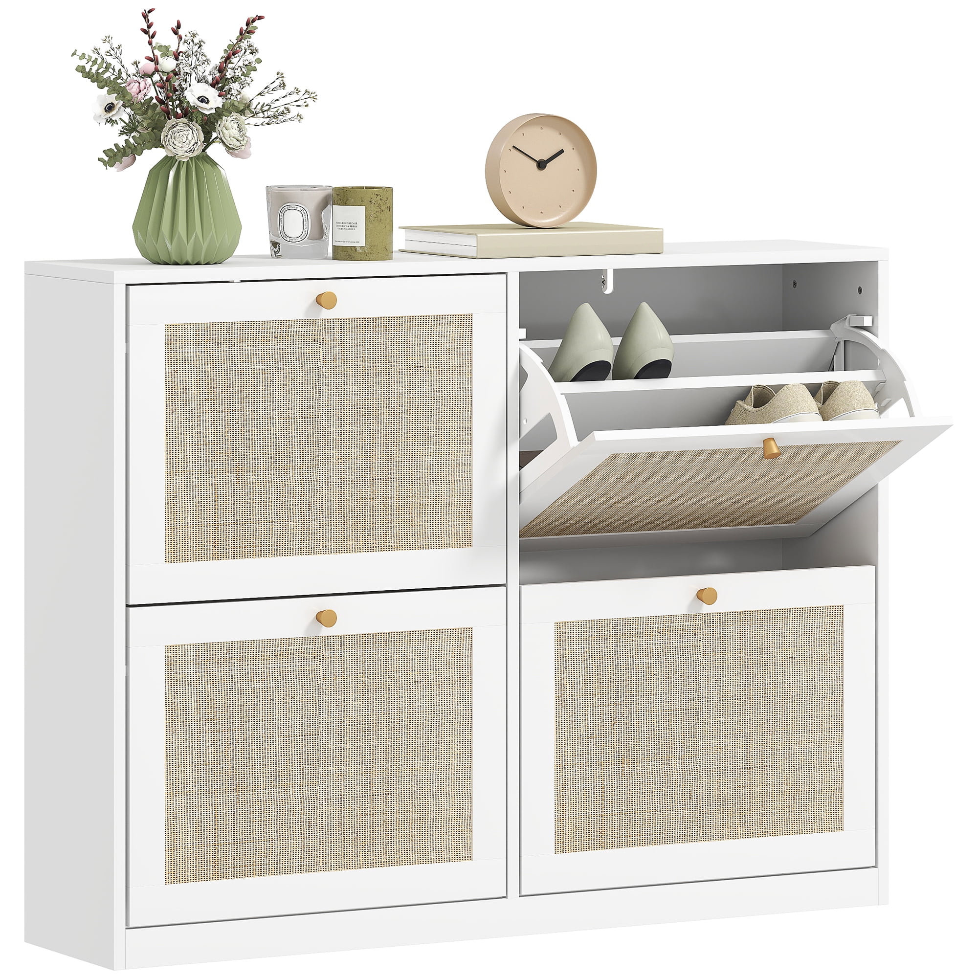 HOMCOM Armoire à Chaussures Étroite avec 4 Tiroirs Basculants pour Entrée Couloir Blanc