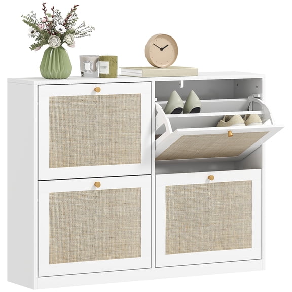 HOMCOM Armoire à Chaussures Étroite avec 4 Tiroirs Basculants pour Entrée Couloir Blanc