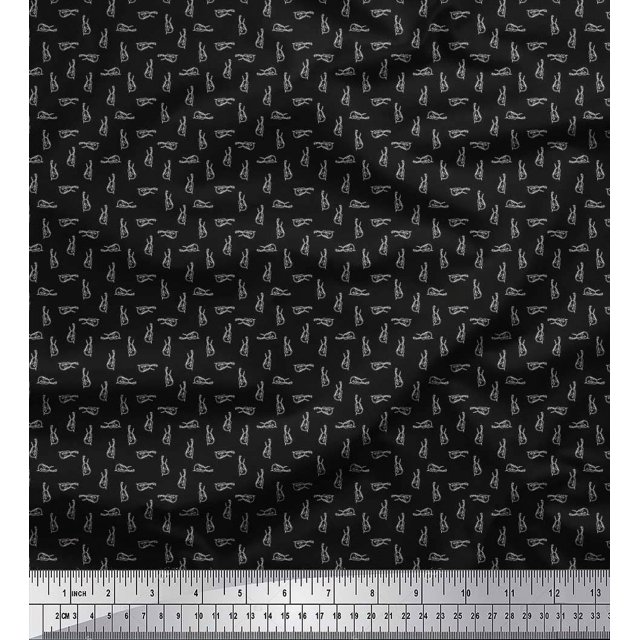 Soimoi Velvet Fabric Guitar Musical Instrument Print Fabric by The Yard 58 Inch Wide