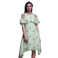 thumbnail image 1 of Bimba Robe Droite à Épaules Dénudées Style Chic Imprimé Oiseau Vert pour Femmes Tunique d'Été - X-Small, 1 of 6