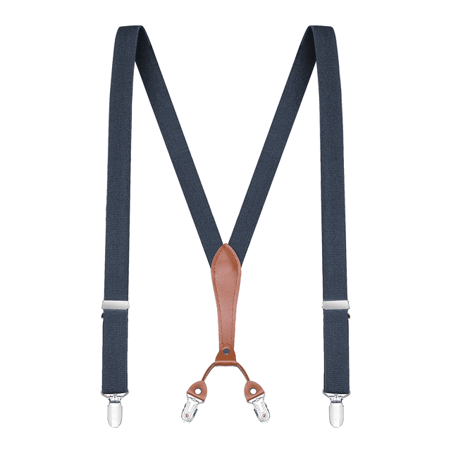 "Buyless Fashion Men Suspenders - 48"" Elastic Adjustable Straps 1"" - Leahter Y Shape Back"