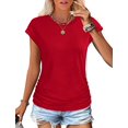 thumbnail image 1 of T-shirts d'Été pour Femmes Froncés à Manches Courtes Style Cap, T-Shirts à Col Rond, Mode Rouge TG, 1 of 7