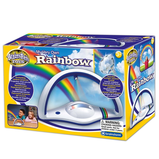 Brainstorm Toys Mon Arc-en-Ciel à Moi, un Projecteur Lumineux Multicolore Conçu pour Afficher des Couleurs Arc-en-Ciel sur les Murs et les Plafonds dans les Pièces Assombries. l'Emballage Met en Valeur Ses Fonctionnalités, Y Compris des DEL Multicolores, un Arrêt Automatique après 40 minutes pour Économiser l'Autonomie de la Pile, et un Cristal Arc-en-Ciel pour Créer des Arcs-en-Ciel dans des Fenêtres Ensoleillées. Convient aux Enfants de 3 Ans et Plus, Il Est Idéal pour les Fêtes, les Soirées