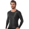 thumbnail image 3 of Jhaoyu Men's Glossy Long Sleeve Compression Shirts Athletic Workout Sports Rash Guard Undershirt Black L, 3 of 6